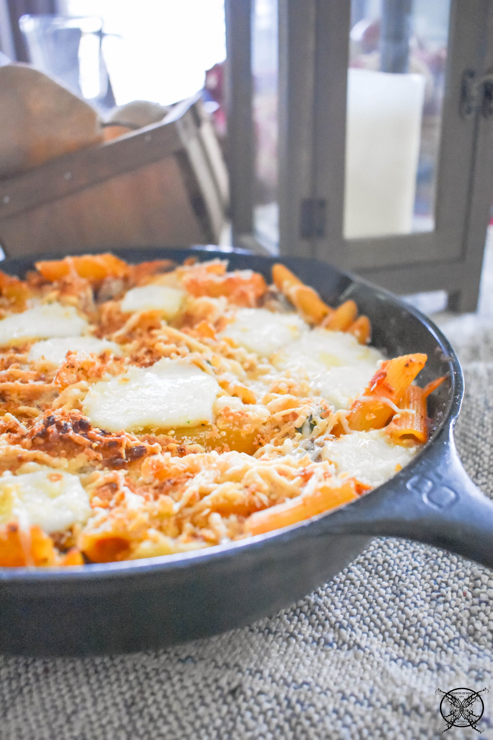 Zesty Mozzarella Spaghetti Bake in Cast Iron JENRON DESIGNS